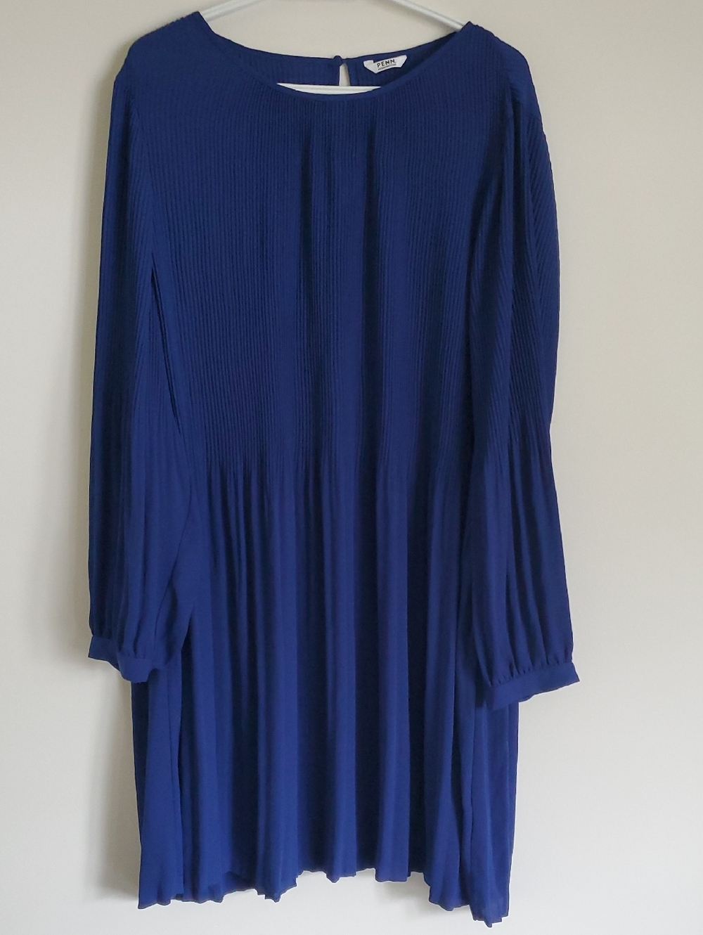 Penn Plisse Womens Pleated Long Sleeve Shift Dress xxl Royal Blue